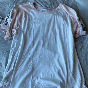calvin klein jeans white and pink shirt